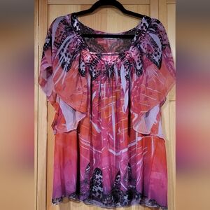 Unity Worldwear Pink Butterfly Flowy Top Size XL